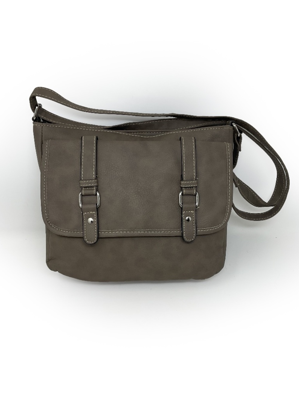 Vintage taupe faux leather crossbody bag, purse